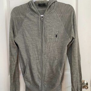 AllSaints Merino Wool Zip Hoodie Sweater - Grey S